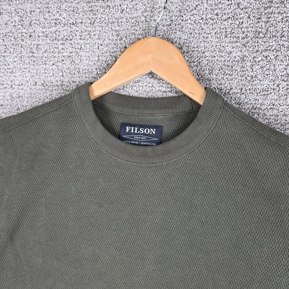 Filson Mens Mossy Rock Green Waffle Knit Crewneck Long Sleeve Shirt Size Large